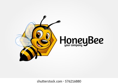 Honey Bee Logo Cartoon Character. Vector bee icon. Cartoon cute bright baby bee on stylish white background. Vector logo illustration.