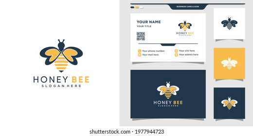 Honey bee logo with creative concept. Bee logo icon and business card design.