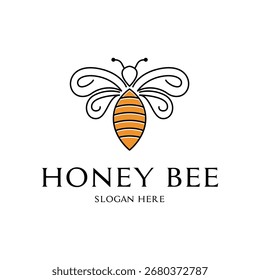 Concepto de diseño de logotipo de abeja de miel estilo de arte de línea