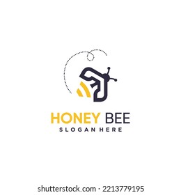 Diseño del logo de la abeja miel con una idea creativa y única