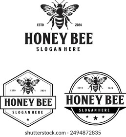 honey bee logo design with editable vector file