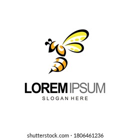 honey bee logo design, flat line style in black and yellow color