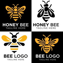 Honey Bee Logo Design Template With Vector Illustration. Flying Honey Bee Icon Symbol In Line, Flat, And Color Style. Vector Illustration
