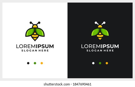 Design-Vorlage für das Logo von Honigbienen mit dem Konzept des Naturflügelblattes