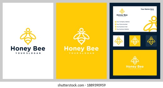 honey bee logo design template and business card