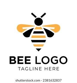 Honey bee logo design template with vector illustration. Flying honey bee icon symbol in line, flat, and color style. Vector illustration
