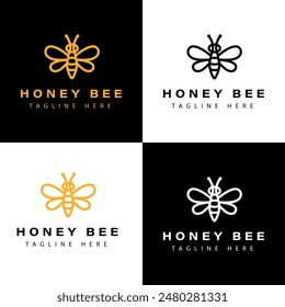 Plantilla de diseño de logotipo de abeja con Ilustración vectorial. Símbolo de icono de abeja de miel voladora en estilo de línea, plano y color.