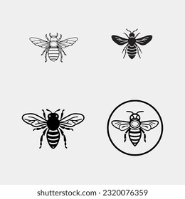 Honey bee logo. Hand drawn vector isolated on white background