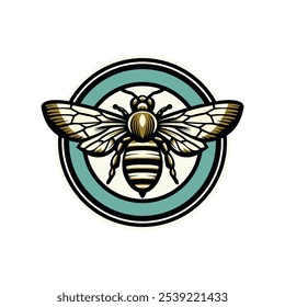 Honey bee logo. Hand drawn engraving style illustrations.