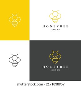 Honey bee logo icon flat design template 