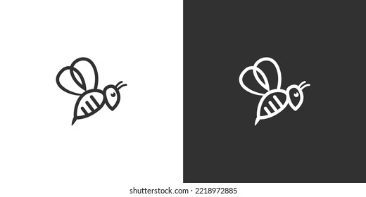 Símbolo de la línea de iconos del logotipo de la abeja miel sobre fondo blanco y negro.