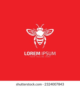 Honey bee logo icon vector design template silhouette white bee isolated on red background.