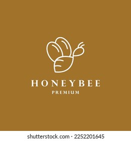 Honey Bee Logo With Luxury, White Colour Isolated In Gold Background.