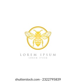 Honey bee logo template design with honey drop. Bee logo vector, honey Bee logo. Honey bee round stamp line logo