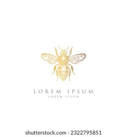Honey bee logo template design with honey drop. Bee logo vector, honey Bee logo. Honey bee round stamp line logo