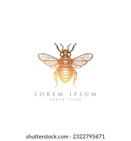 Honey bee logo template design with honey drop. Bee logo vector, honey Bee logo. Honey bee round stamp line logo