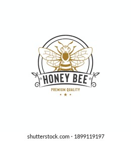 Honey bee logo template. Hand drawn vintage style illustrations
