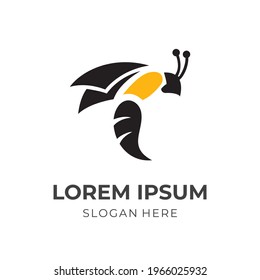 honey bee logo vector with flat black and yellow color style