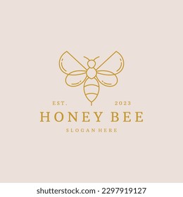 Ilustración del logotipo de la abeja de miel icono retro de hipster vintage.