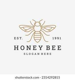 Honey bee logo vector icon illustration hipster vintage retro .
