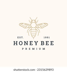 Ilustración del logotipo de la abeja de miel icono retro de hipster vintage.