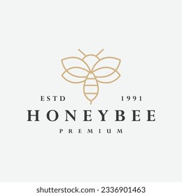 Honey bee logo vector icon illustration hipster vintage retro
