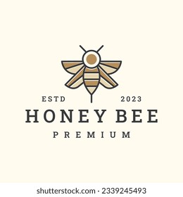 Honey bee logo vector icon illustration hipster vintage retro