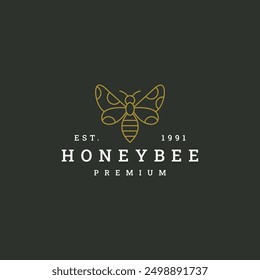 Honey bee logo vector icon illustration hipster vintage