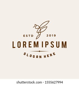 honey bee logo vector line outline icon in trendy hipster vintage classic style illustration