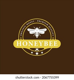 honey bee logo vintage vector illustration template icon graphic design . logotype and typography with badge logo concept