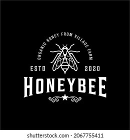 diseño gráfico del icono de la plantilla vintage de la ilustración vintage de la abeja miel. concepto de etiqueta de logotipo y tipografía