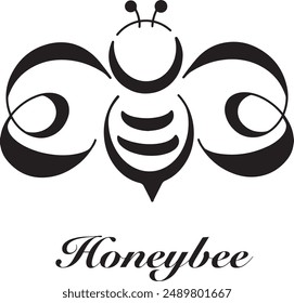 Honey Bee Luxury Logo. Black and White Art Logo.