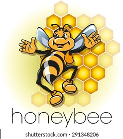 Honey bee mascot jumping flew with cheerful