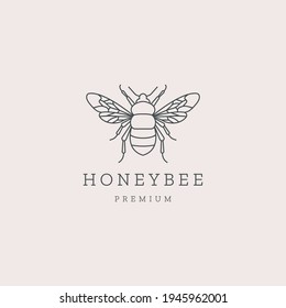 Honey bee mono line logo icon design template flat vector illustration