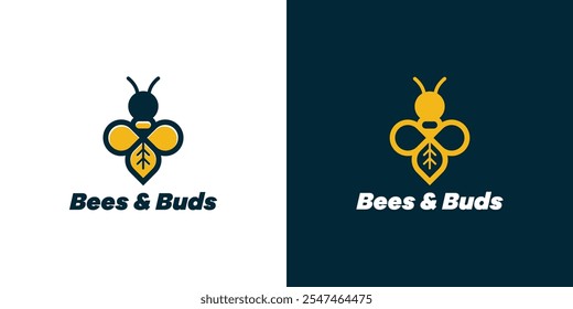 Honey bee with nature leaf concept logo design template vector