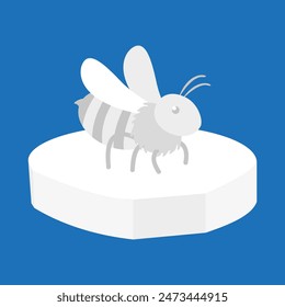 Honey bee on a piece of ice. Vector illustration in flat style