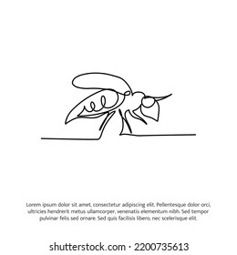 Honey bee one continuous line drawing. Cute decoration hand drawn elements. Vector illustration of minimalistic style on a white background.