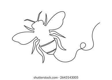 Honey bee one line art minimalist continuous drawing simple outline isolated illustration
