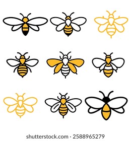 honey bee outline collection vector set illustration