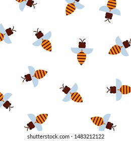 Honey bee pattern vector illustration. Pattern with flying bees on white background. Cartoon bees for textile, honey products wrapping.