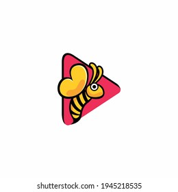 honey bee in playing button logo design vector