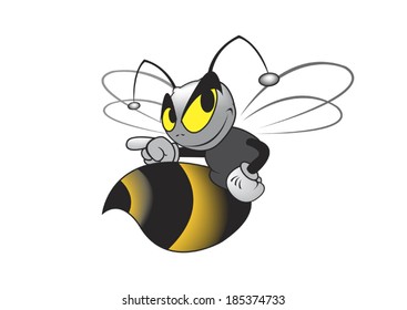 Honey bee pointing with finger and looking angry, vector