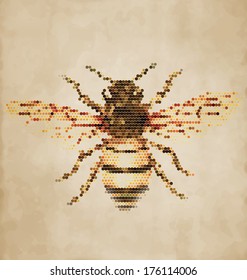 Honey Bee portrait made of geometrical shapes - Vintage Design