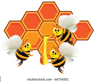 Vector Illustration Honey Bee Honeycomb On Stock Vector (Royalty Free ...