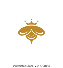 honey bee queen logo with crown in gold color flat vector design style
