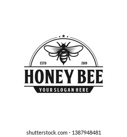 Honey bee retro logo design