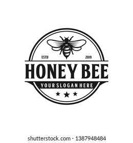 Honey bee retro logo design