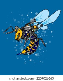 honey bee robot illustration on a blue background