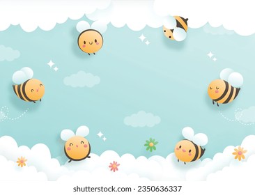 Honey bee, Rosh Hashanah paper cut style. Vector illustration
