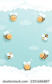 Honey bee, Rosh Hashanah paper cut style. Vector illustration